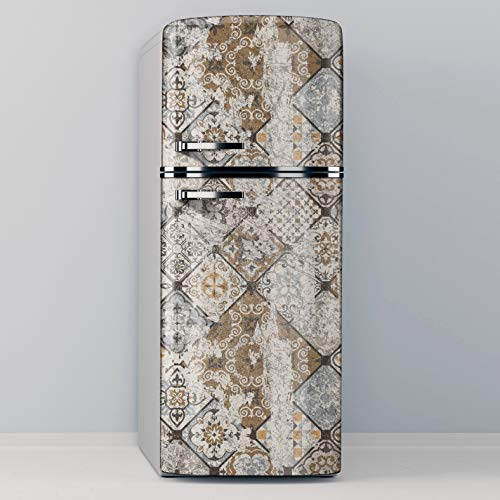 Vinile adesivo decorativo per frigo, senza bolle, design piastrelle usurate vintage (70 x 200 cm)