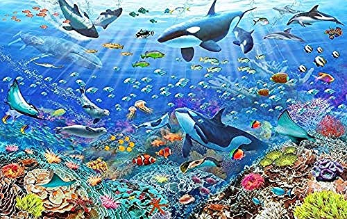 Schöne handgemalte blaue Ozean-Unterwasserwelt-Fischhai-Wal-Tapete Tapete wandpapier fototapete 3d effekt tapeten Wohnzimmer Schlafzimmer kinderzimmer-300cm×210cm