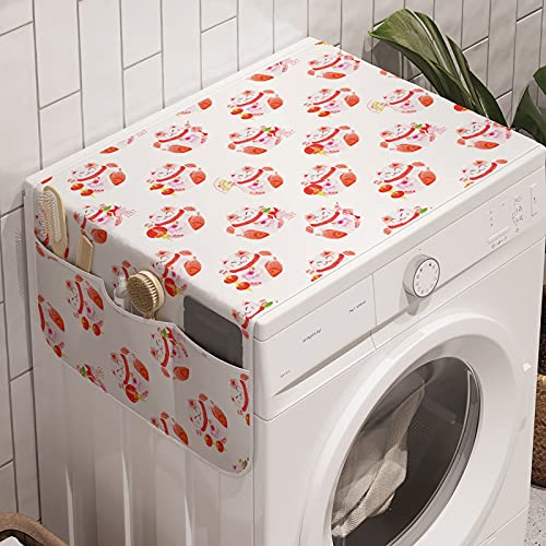 ABAKUHAUS japanische Katze Waschmaschinen-Organizer, Aquarell Maneki Neko, Anti-Rutsch-Stoffabdeckung für Waschmaschine und Trockner, 47 cm x 120 cm, Pale Ruby-Weiß