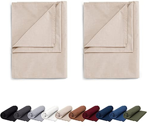 EllaTex Doppelpack Renforce Bettlaken Haustuch aus 100% Baumwolle ohne Gummizug, Farbe: Creme, Größe: 2er Pack 220 x 240 cm