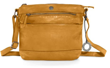 Cas8 Umhängetasche LALE, Crossbody Tasche aus Premium Leder, Damentasche in lässigen Design, stufenlos verstellbarer Schultergurt, perfekt für den Alltag, curry