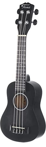 Fame Deluxe Sopran Ukulele, Kompakter Klang, Laminierte Linde, 17-Bündiges Griffbrett, Schwarzes Hand-Rubbed-Finish
