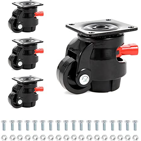 Nefish 4 Pack Leveling Casters Heavy Duty for Workbench 2200 LBS Capacity, Upgraded Handle Design Retractable Caster Wheels Set of 4, 360 Degree Swivel Castors for Machine, Equipment, Shelves