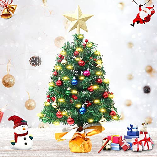 Shinybox Mini Albero di Natale Artificiale, 45 cm Albero di Natale Piccolo con luci e Ornamenti a LED, Mini Albero di Pino di Natale Artificiale per Natale Party e Decorazione Tavolo Casa (Type1)