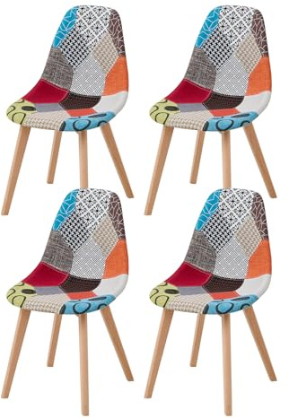 HJhomeheart Lot de 4 chaises de salle à manger en tissu avec pieds en bois massif pour salle à manger, salon (rouge 01)