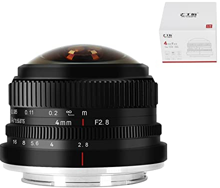 7artisans Objectif Fisheye 4 mm F2.8 ultra grand angle APS-C mise au point manuelle compatible avec les appareils photo Sony E-Mount A6300 A6400 A6500 NEX-3 NEX-3N NEX-5T NEX-5R