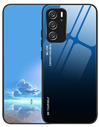 UPLAI Cover per OPPO Reno 6 5G (Reno6 5G), Ultra Sottile Morbido TPU Silicone Antiurto Custodia Insieme a Colore Sfumato Vetro Temperato, Moda Colorato Caso.Blu Nero