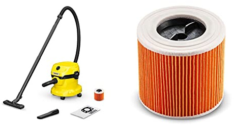 Bundle of Kärcher Wet & Dry Vacuum Cleaner WD 2 Plus, blowing function, power: 1000w, plastic container: 12 l, suction hose: 1.8 m, incl. cartridge filter + Kärcher Original Cartridge Filter KFI 3310