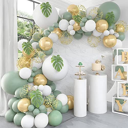 Luftballon Girlande Grün, Olive Grün Ballon Girlande, Grün Gold Weiß Paillette Luftballons Geburtstag für Geburtstag Deko, Hochzeit, Babyparty, Baby Shower, Brautparty.