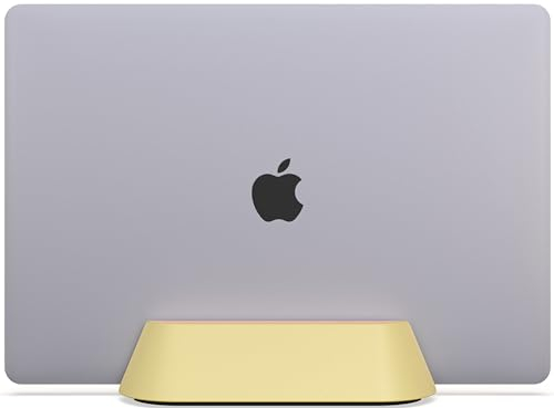 KUSOVILI Vertikaler Laptop-Ständer für Schreibtisch, Verstellbarer Vertikaler Laptop-Halter, Naturholz- und sanft gelbes Leder-Desktop-Dock für Apple MacBook Pro, Lenovo, Dell und mehr (1 cm - 3,8 cm)