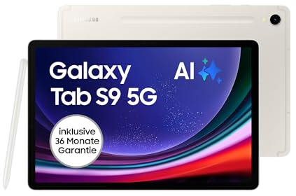 Samsung Galaxy Tab S9 AI-Android-Tablet, 5G, 128 GB / 8 GB RAM, MicroSD-Kartenslot, Inkl. S Pen, Simlockfrei ohne Vertrag, Beige, Inkl. 36 Monate Herstellergarantie [Exklusiv bei Amazon]