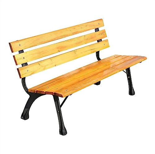 CLoxks Gartenbank Sitzbank für Garten Holz-Außenbankstuhl, pastoraler 3-Sitzer-Außenbank mit Rückenlehne, Metallrahmen, for Außenterrasse, Veranda, Park, Garten, Hof Parkbank (Size : 120cm)