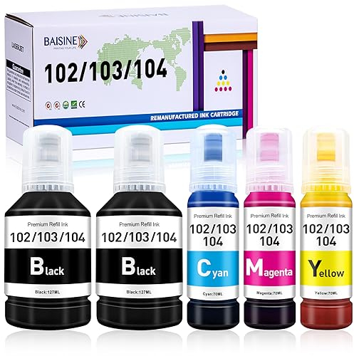 BAISINE 104 Tinte Kompatibel für Epson 104 102 EcoTank Tintenflasche für EcoTank ET-2710 ET-2712 ET-2714 ET-2715 ET-2720 ET-2721 ET-2726 ET-2810 ET-2815 ET-2820 ET-2821 ET-2825 ET-2826 ET-4700 ET-4800