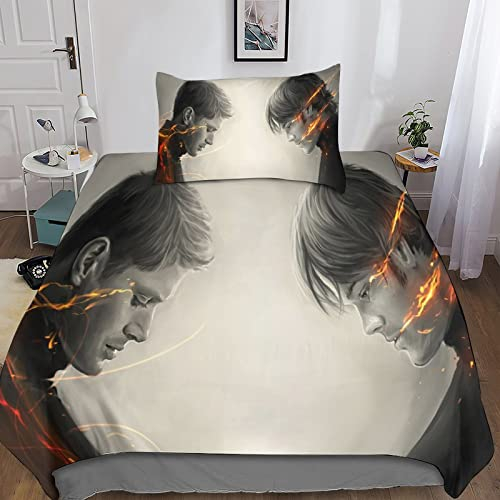 BOHHO Supernatural Bettwäsche Glatt Microfaser 1 Bettbezug Single(135x200cm) + Kopfkissenbezug Mit Reißverschluss 【SPN】 Kinder 3D Drucken Bettwäsche-Set