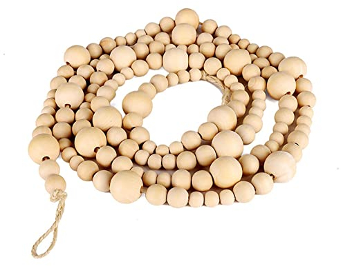 1-Pack natürliche Holz Perle Girlande, 2.2Meter/7.2 Fuß Länge Bauernhaus Holz Perle Girlande Weihnachtsbaum Holz Perle Girlande, DIY Gemälde/Tiered Tablett/Festival Wand hängende Dekor, Gebet Perlen