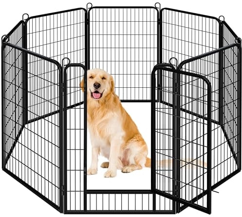 Yaheetech Parc pour Chien 8 Panneaux Enclos Chiens Chiot Lapin Rongeur Exterieur Cage pour Chien Interieur avec Porte 71x120 cm
