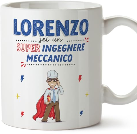 Mugffins Tazza Personalizzata in ceramica per INGEGNERE MECCANICO uomo 11 oz / 350 ml - In italiano - Sei Super! - Idea regalo per compleanno, anniversario, natale, laurea
