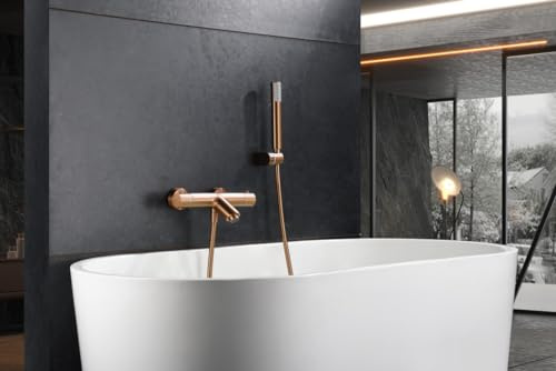 Mice BTG053-4ORC Thermostatarmatur für Badewanne und Dusche, aus Messing, mit Temperaturkontrolle, Roségold, gebürstet