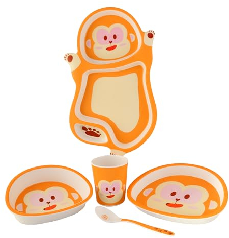 Bandeja y platos para bebe y niños, con forma de animales – Set de vajilla infantil - Pack de 3 platos – Bandeja para comer con compartimentos + Vaso y cubiertos.