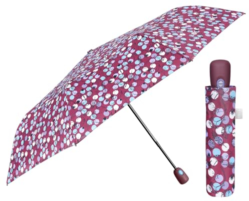 PERLETTI Regenschirm Damen Automatik Auf Zu mit 2 Farben - Frauen Taschenschirm Sturmfest Windischer - Reise Mini Regen Schirm Klein Taschenregenschirm - Durchmesser 98 cm (Rot mit blauen Tupfen)