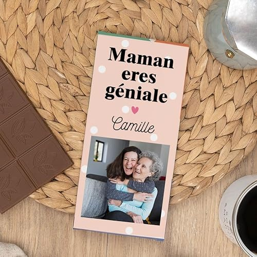 Wanapix | Tablette de Chocolat Personnalisée | Tablette Personnalisée Cadeau original | 80gr | Chocolat au Lait | Maman tu es Géniale