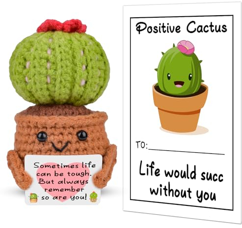 Pipihome Positive Cactus, Pocket Hug Cactus Good Luck Gifts, Positive Gifts, Positive Cute Potato with Positive Affirmation Cards, Emotional Support Gift, Cactus Crochet Gifts