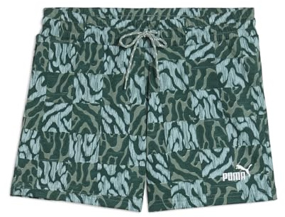 PUMA Damen ESS Graphic Mid-Rise AOP Shorts 5 Gestrickte Shorts, Green Moon, L
