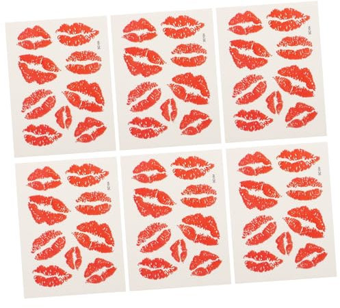 Healvian 6 Stücke Kussmund Tattoo Aufkleber Wasserdichte Lippen Sticker Temporäre Kuss Sticker Gesichtstattoo Wasserdichte Tattoo Aufkleber für Neck Bein
