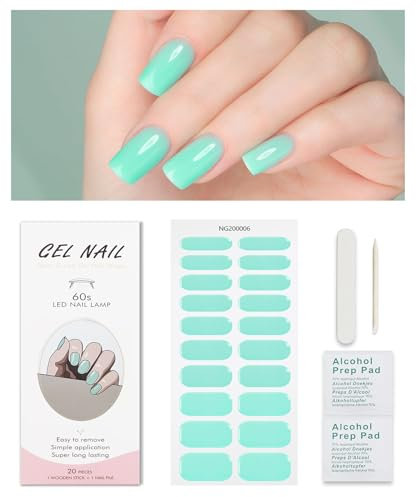 Green Gel Nail Strips, KALEFUL Semi Cured Gel Nail Stickers Nail Art Decoration Design Supplies