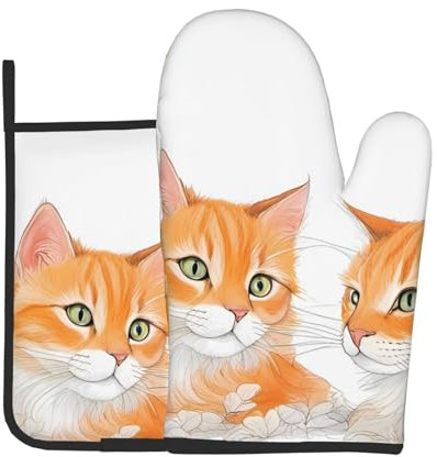 YYHWHJDE Lot de 2 maniques de cuisine et maniques de qualité Motif chats oranges