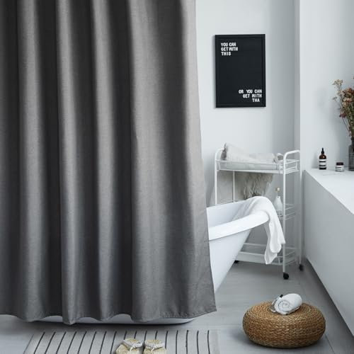 Votoko Rideau de Douche 180x200 cm, Anti Moisissure Imperméable, Rideau Douche en Lin texturé, Rideau Baignoire, Tissu Polyester Lavable en Machine, avec 12 Crochets pour Salle de Bain, Baignoire