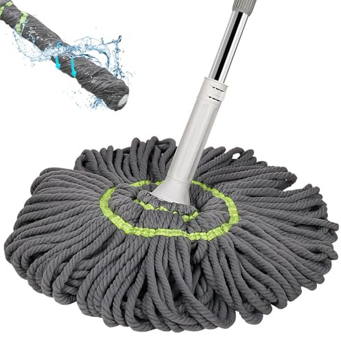 2 in 1 Dehydrated Mop, 2024 Neu Bodenwischer, Super Saugfähig Baumwollgarn Wischmopp mit Auswringfunktion, Reinigungsmopp mit Griff, Self Wringing Twist Mop Nass Trockennutzung für Fliesen