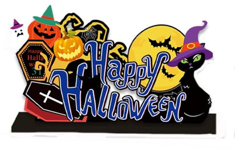 Halloween Deko Indoor Aesthetic Desktop Ornament Bezaubernde Halloween-Deko: Miniatur-Holzvignette Fürs Festival Tischhalterung Metall (Orange, 17x13x4cm)