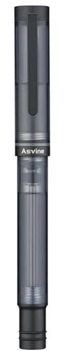 Asvine V200 Titan-Füllfederhalter, Vakuumfüllung, mattschwarz, feine Spitze, transparentes Acryl, glattes Schreiben, Stiftetui-Set