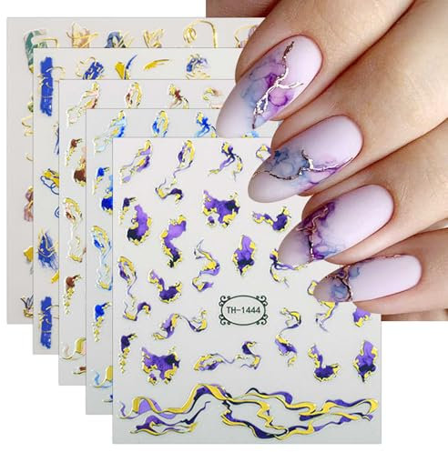 JMEOWIO 8 Sheets French Tip Marble Nail Art Stickers Decals Self-Adhesive Nail Supplies Nail Art Design Decoration Accessories