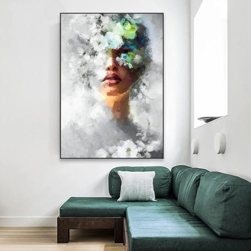 ZHUOYA Frau mit Blumenkopf, Leinwanddruck, Gemälde, moderne abstrakte Frau, Wandkunst, Poster, Wohnzimmer, Leinwandgemälde, Kunstdekor, 70 x 100 cm, rahmenlos