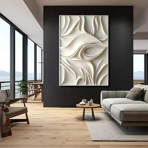 Toile murale minimaliste de style vague blanche irrégulière 3D texturée, affiches visuelles abstraites, impressions, peinture pour décoration d'intérieur, 35 x 50 cm, sans cadre