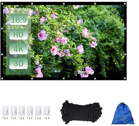CNHRFGVD Pantalla de Proyector Portátil 300inch, Pantalla Plegable, Ligera y Antiarrugas 250inch, Tela Proyector Exterior 120inch, 16:9 HD, Lavable(300inch)