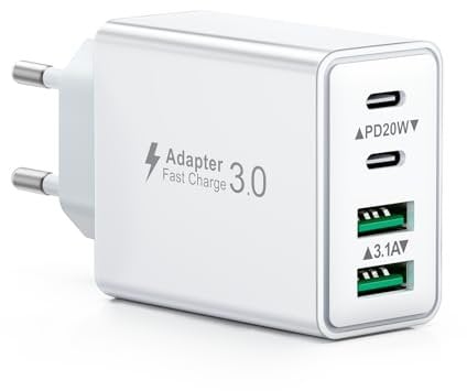 USB C Ladegerät, 40W 4 Ports Schnellladegerät, Mehrfach Stecker Mit Power Adapter Fast Charger Netzteil für iPhone 16 15 14 13 12 11 Pro Max, iPad, Samsung, Handys
