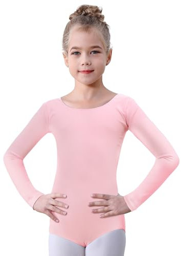 Soudittur Ballettanzug Mädchen Langarm, Kinder Ballett Trikot Baumwolle Ballett Body TanzBody Gymnastikanzug Turnanzug für Damen Größe 110-170 (Rosa, 130)