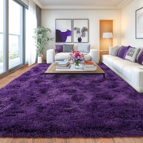 Chicnix Großer Teppich Wohnzimmer Hochflor 160x230 Traubenviolett, Weich Shaggy Langflorteppich rutschfest, Moderner Flauschig Teppich Schlafzimmer Kinderzimmer Wohnheim