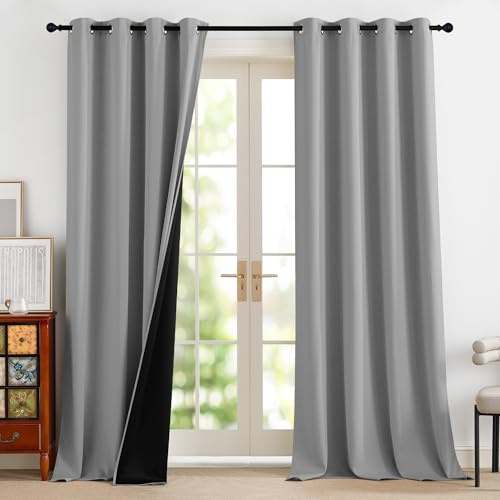 PONY DANCE Abdunklungsvorhänge Silbergrau Vorhang Thermo Wärmeisolierend | 2er Set, H260 x B140 cm, Silbergrau, Gardinen Blickdicht, Hitzeschutz, Sichtschutz, UV-Schutz, mit Ösen, für Wohnzimmer