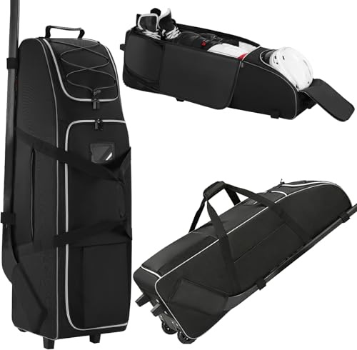 JMIANeodark 41-Inch Hockey Bag with Wheels, Large Ice Hockey Duffel Travel Bag for Equipment & Gear, 2 Sticks Field Hockey Bag with Separate Shoe Compartment (Black)