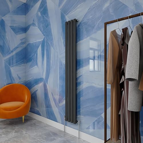 1600×236mm Anthracite Vertical Designer Radiator - Single Oval Column Central Heating Panel for Kitchen & Bathroom, Slim Space Saving Wall Mounted Heater