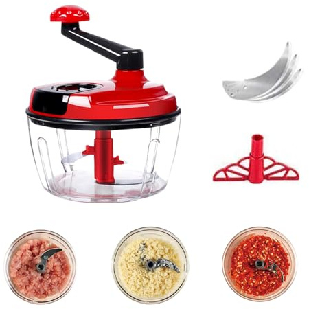 Zwiebelschneider, Zwiebelschneider mit Seilzug, Multizerkleinerer Manuell, Gemüseschneider Haushalt Kordelzug Design, Handbuch Gemüsehacker, Shredder Fleischmixer, Küchenbedarf (Rot-1500ML)
