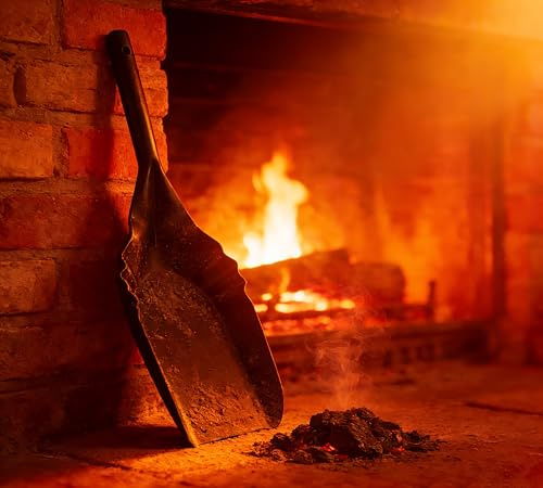 Kingson Pala per carbone resistente per camino – 38 x 12,7 cm – Paletta per cenere in acciaio nero verniciato a polvere con lati rialzati