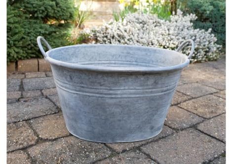 My Square Mile Large Decorative Round Vintage Galvanised Metal Pan Tub Flower Pot Planters