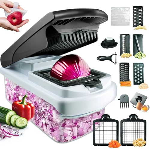Mandolina de Cocina,Cortador de Verduras 16 en 1, Picador de Verduras Multifuncional con Cuchillas Intercambiables, Corta Verduras Manual para Cocina, Mandolina para Cortes Rápidos y Eficaces