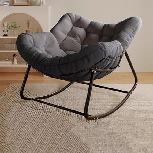 KOGTYB Patio Egg Rocking Chair, Outdoor Rocking Chair, Indoor Papasan Chair, Rattan Wicker Lounge Chair, for Bedroom, Living Room, Porch, Garden(Black)