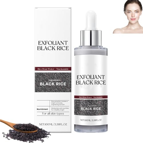 White Rice Serum+ Black Rice Serum, Hydrating Nourishing, Firming and lifting, Pore Minimizer, Blackheads Remover, Gentle Exfoliator, Soothing and Brightening, Face Scrub for All Skin Types (Black)